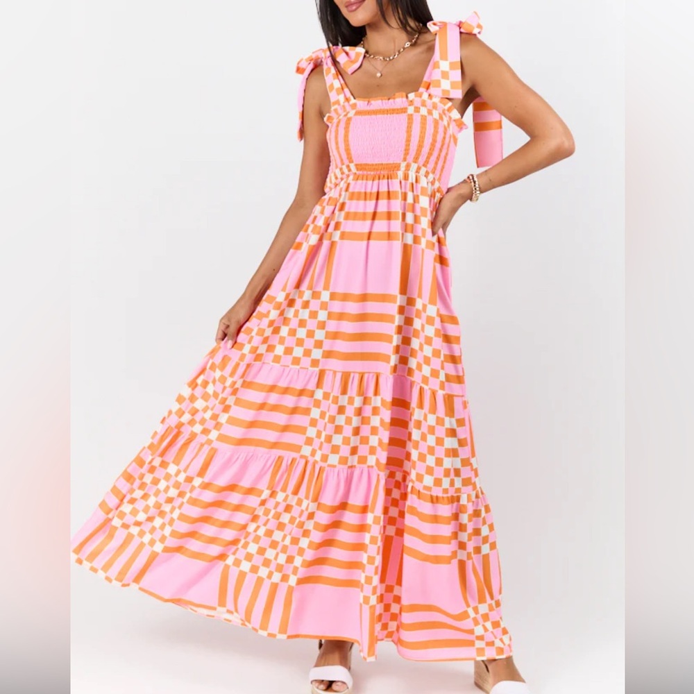 Pink and Orange Maxi Dress - size Large